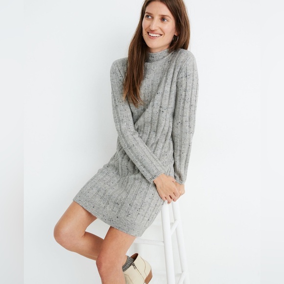 Madewell Donegal Rolled Mockneck Gray Sweater Dress - M - Picture 1 of 16